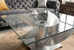 Maritimer Couchtisch OCEAN L 85cm silber antik Schiffsschraube mit Glasplatte