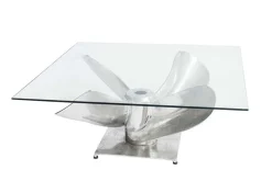 Maritimer Couchtisch OCEAN L 85cm silber antik Schiffsschraube mit Glasplatte
