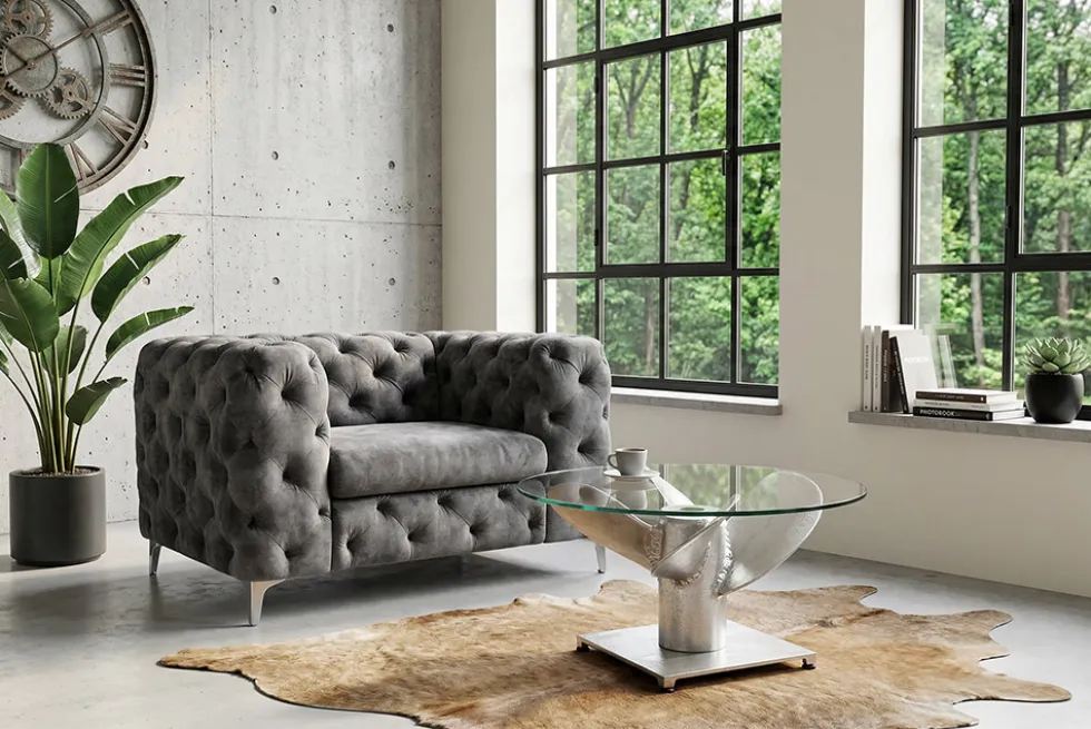 Maritimer Couchtisch OCEAN M 60cm silber antik rund Schiffsschraube Glasplatte
