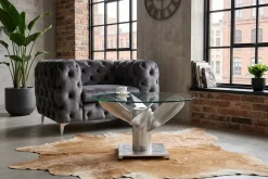 Maritimer Couchtisch OCEAN M 60cm silber antik rund Schiffsschraube Glasplatte