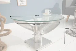 Maritimer Couchtisch OCEAN M 60cm silber antik rund Schiffsschraube Glasplatte