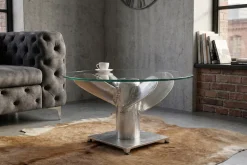 Maritimer Couchtisch OCEAN M 60cm silber antik rund Schiffsschraube Glasplatte