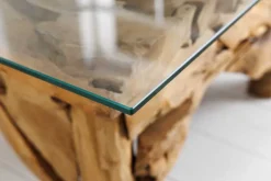 Maritimer Couchtisch RIVERSIDE 80cm natur Teakholz massiv Glasplatte Handarbeit