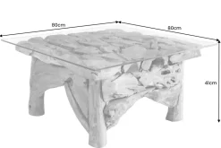 Maritimer Couchtisch RIVERSIDE 80cm natur Teakholz massiv Glasplatte Handarbeit