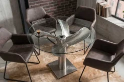 Maritimer Esstisch OCEAN 105cm silber antik Glastisch mit Schiffsschraube