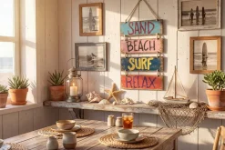 Maritimes Wandschild SURF & BEACH 110cm buntes Holzdesign Deko-Schild