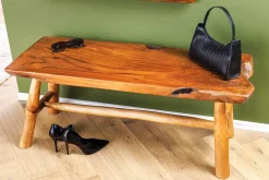 Massive Bank ROOT 100cm braun natur Teakholz Baumstamm Holzstrebe
