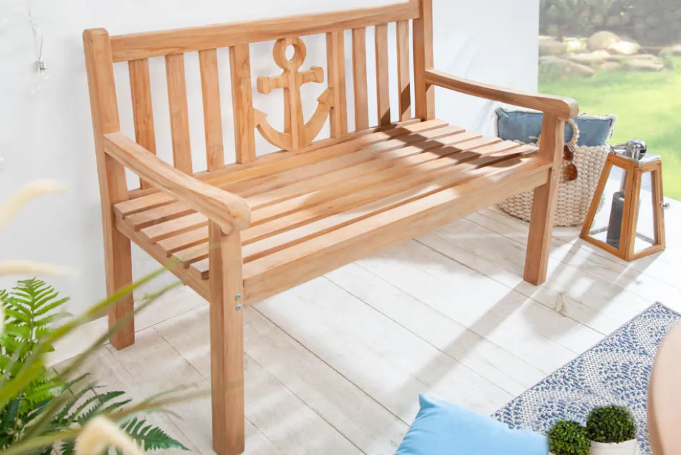 Massive Gartenbank EMPIRE TEAK 120cm Teakholz mit Ankerdesign