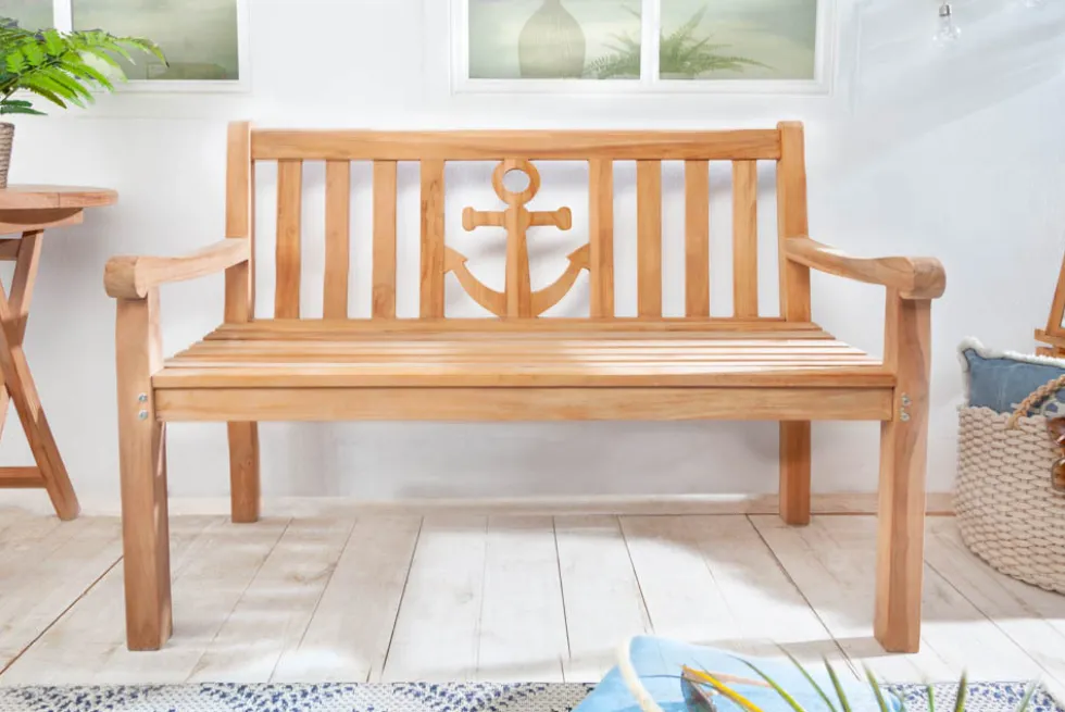 Massive Gartenbank EMPIRE TEAK 120cm Teakholz mit Ankerdesign