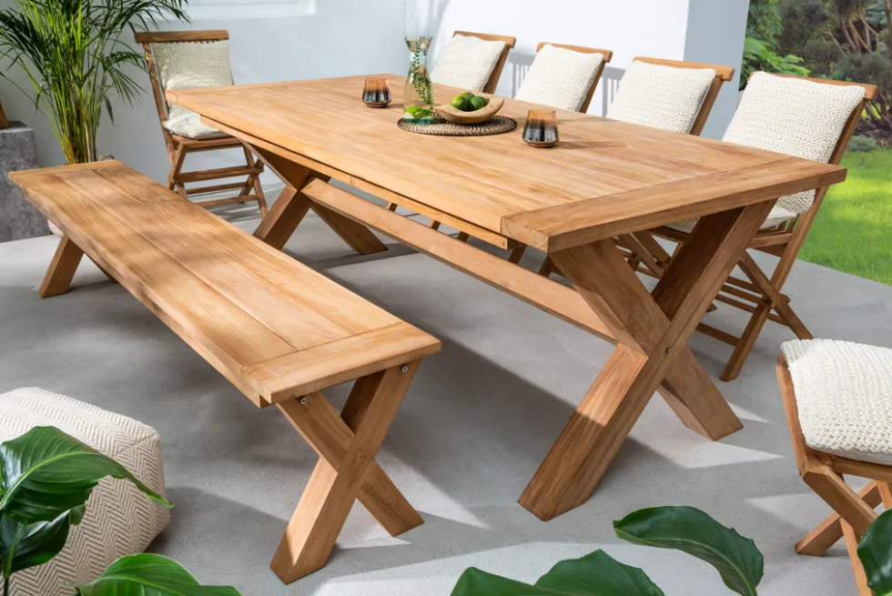 Massive Gartenbank EMPIRE TEAK 220cm Sitzbank Teakholz wetterfest