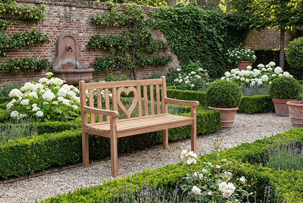 Massive Gartenbank EMPIRE TEAK Herz 120cm natur Teakholz