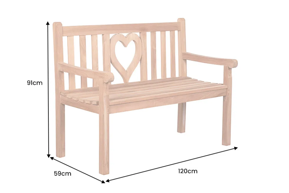 Massive Gartenbank EMPIRE TEAK Herz 120cm natur Teakholz