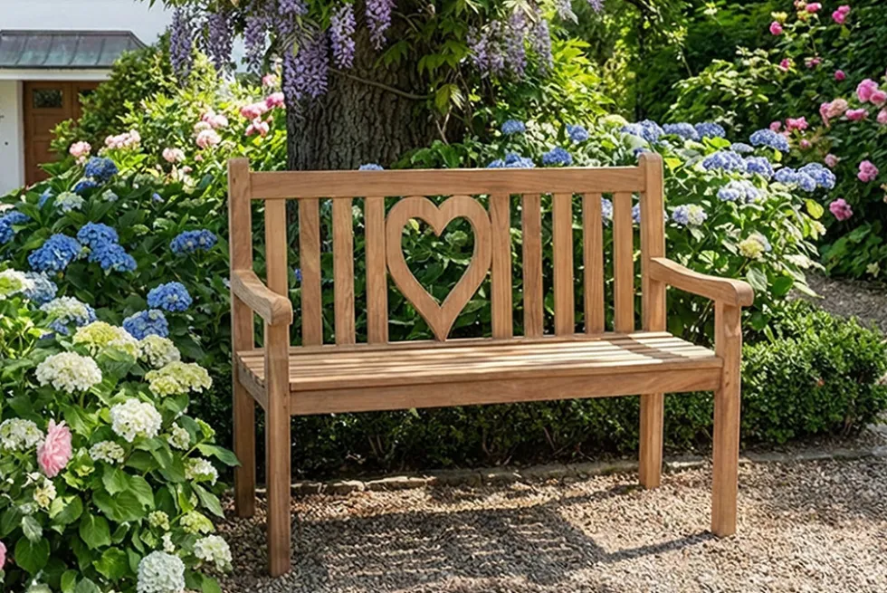 Massive Gartenbank EMPIRE TEAK Herz 120cm natur Teakholz