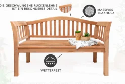 Massive Gartenbank EMPIRE TEAK 130cm natur Teakholz Outdoor-Sitzbank mit Lehne