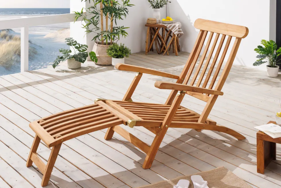 Massive Gartenliege EMPIRE TEAK 175cm natur Teakholz Deckchair verstellbar