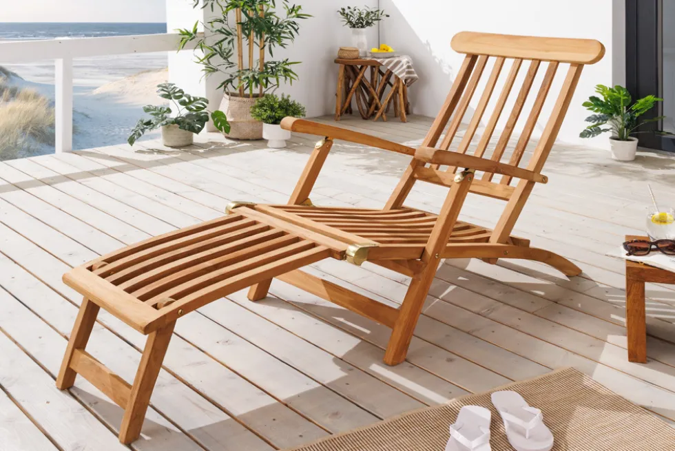 Massive Gartenliege EMPIRE TEAK 175cm natur Teakholz Deckchair verstellbar