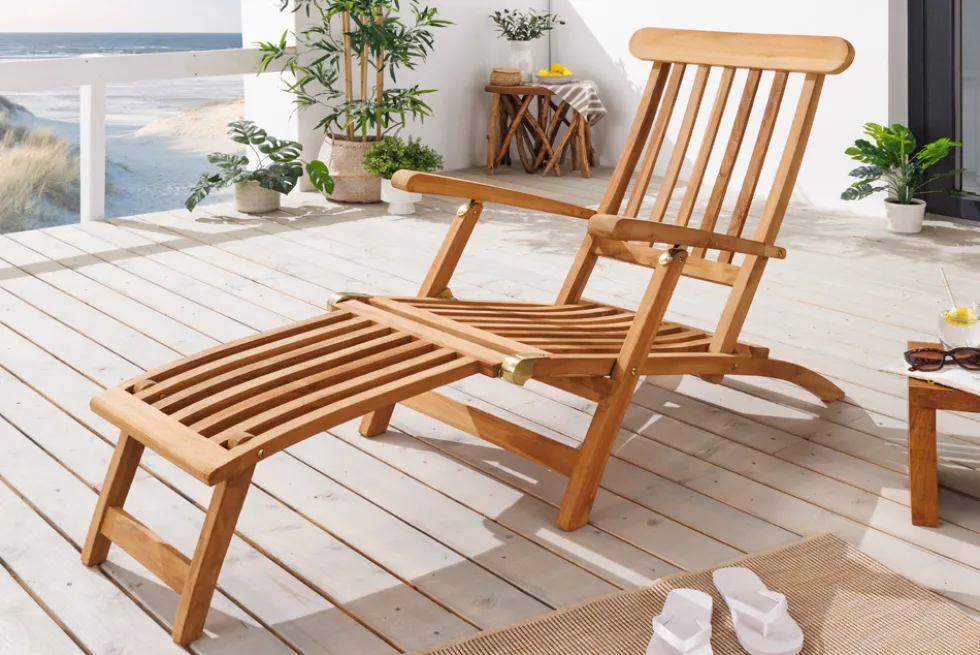 Massive Gartenliege EMPIRE TEAK 175cm natur Teakholz Deckchair verstellbar