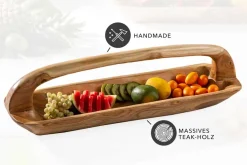 Massive Holzschale BALI 60cm Teakholz mit Griff natürliche Maserung