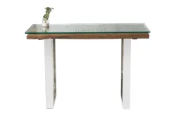Massive Konsole BARRACUDA 120cm Teak mit Stahl Kufenfüßen inkl. Glasplatte