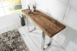 Massive Konsole BARRACUDA 120cm Teak mit Stahl Kufenfüßen inkl. Glasplatte