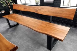 Massive Sitzbank GENESIS 200cm braun Akazienholz mit Rückenlehne Baumkante