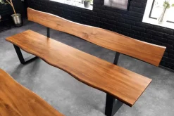 Massive Sitzbank GENESIS 200cm braun Akazienholz mit Rückenlehne Baumkante