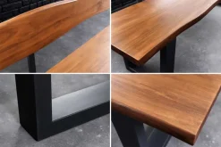 Massive Sitzbank GENESIS 200cm braun Akazienholz mit Rückenlehne Baumkante