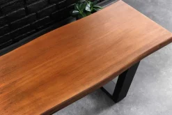 Massive Sitzbank GENESIS 160cm braun Akazienholz schwarz Metallgestell Baumkante