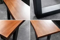 Massive Sitzbank GENESIS 160cm braun Akazienholz schwarz Metallgestell Baumkante