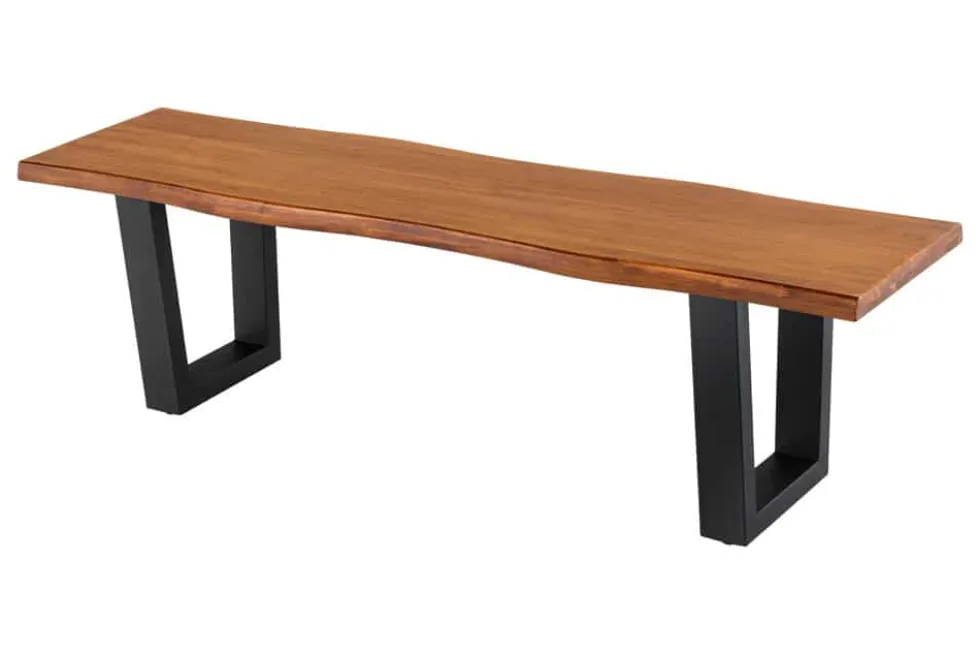 Massive Sitzbank GENESIS 160cm braun Akazienholz schwarz Metallgestell Baumkante