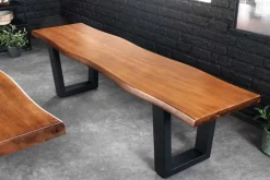 Massive Sitzbank GENESIS 160cm braun Akazienholz schwarz Metallgestell Baumkante