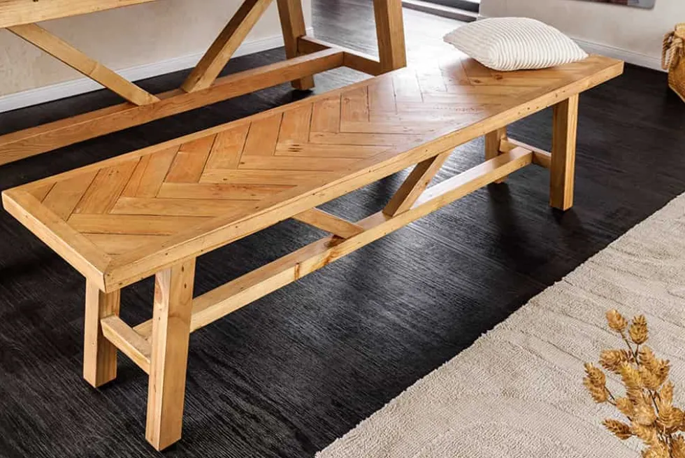Massive Sitzbank MOSAIK 160cm natur Pinienholz recycelt