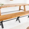 Massive Sitzbank THOR 240cm vintage braun recyceltes Pinienholz schwarz Metall X-Gestell