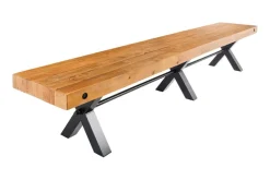 Massive Sitzbank THOR 240cm vintage braun recyceltes Pinienholz schwarz Metall X-Gestell