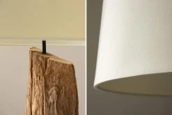 Massive Stehlampe BARRACUDA 177cm natur Akazienholz Baumwollschirm weiß Baumstamm
