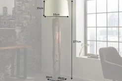 Massive Stehlampe BARRACUDA 177cm natur Akazienholz Baumwollschirm weiß Baumstamm
