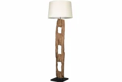 Massive Stehlampe BARRACUDA 177cm natur Akazienholz Baumwollschirm weiß Baumstamm