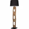 Massive Stehlampe BARRACUDA 177cm natur Akazie Baumwollschirm schwarz Baumstamm