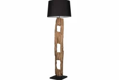 Massive Stehlampe BARRACUDA 177cm natur Akazie Baumwollschirm schwarz Baumstamm