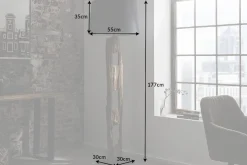 Massive Stehlampe BARRACUDA 177cm natur Akazie Baumwollschirm schwarz Baumstamm