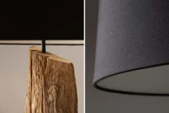 Massive Stehlampe BARRACUDA 177cm natur Akazie Baumwollschirm schwarz Baumstamm
