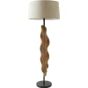Massive Stehlampe LEAF 130cm weiß natur Teakholz Blatt-Design mit Stoffschirm