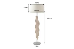 Massive Stehlampe LEAF 130cm weiß natur Teakholz Blatt-Design mit Stoffschirm