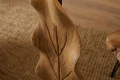 Massive Stehlampe LEAF 130cm weiß natur Teakholz Blatt-Design mit Stoffschirm