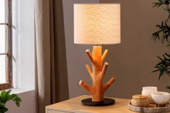 Massive Tischlampe JEWELRY 60cm natur Mangostanholz weißer Stoffschirm