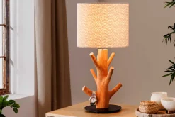 Massive Tischlampe JEWELRY 60cm natur Mangostanholz weißer Stoffschirm