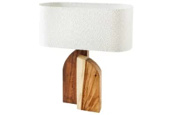 Massive Tischlampe LOVERS 60cm natur Regenbaumholz weißer Stoffschirm