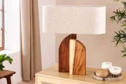 Massive Tischlampe LOVERS 60cm natur Regenbaumholz weißer Stoffschirm