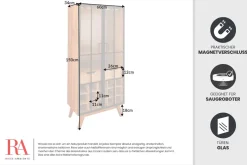 Massive Vitrine SEVEN SEAS 150cm natur Pinie Industrial-Türen Metall Barschrank