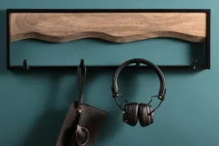Massive Wandgarderobe AMAZONAS 60cm Mangoholz Metall schwarz mit 4 Kleiderhaken